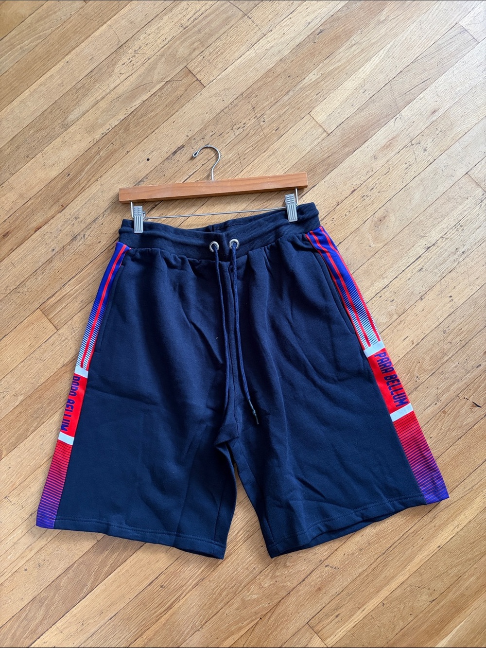 Navy Men’s Athletic Shorts with Red & Purple Side Stripe
